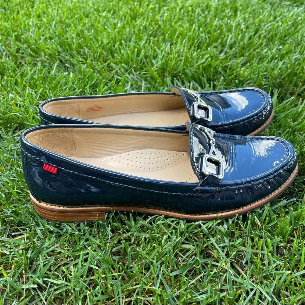 Marc Joseph New York Park Ave Navy Patent Leather Bit Loafers Driver Shoes Sz 10